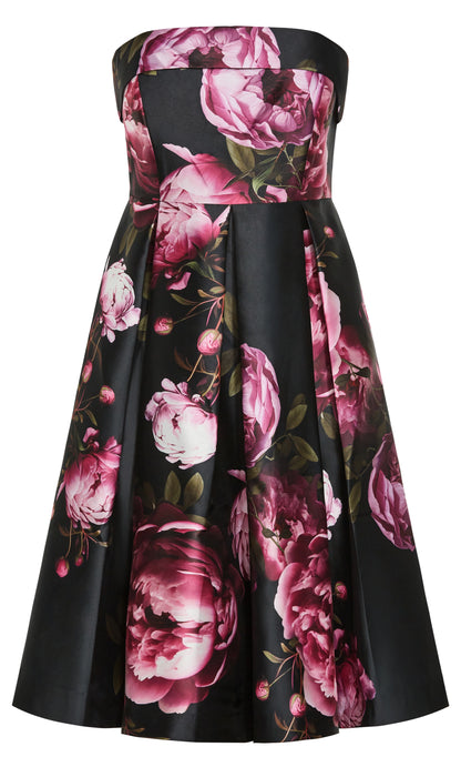 Plus Size Jacquard Satin Strapless Pleated Tea-Length Wedding Guest Dress