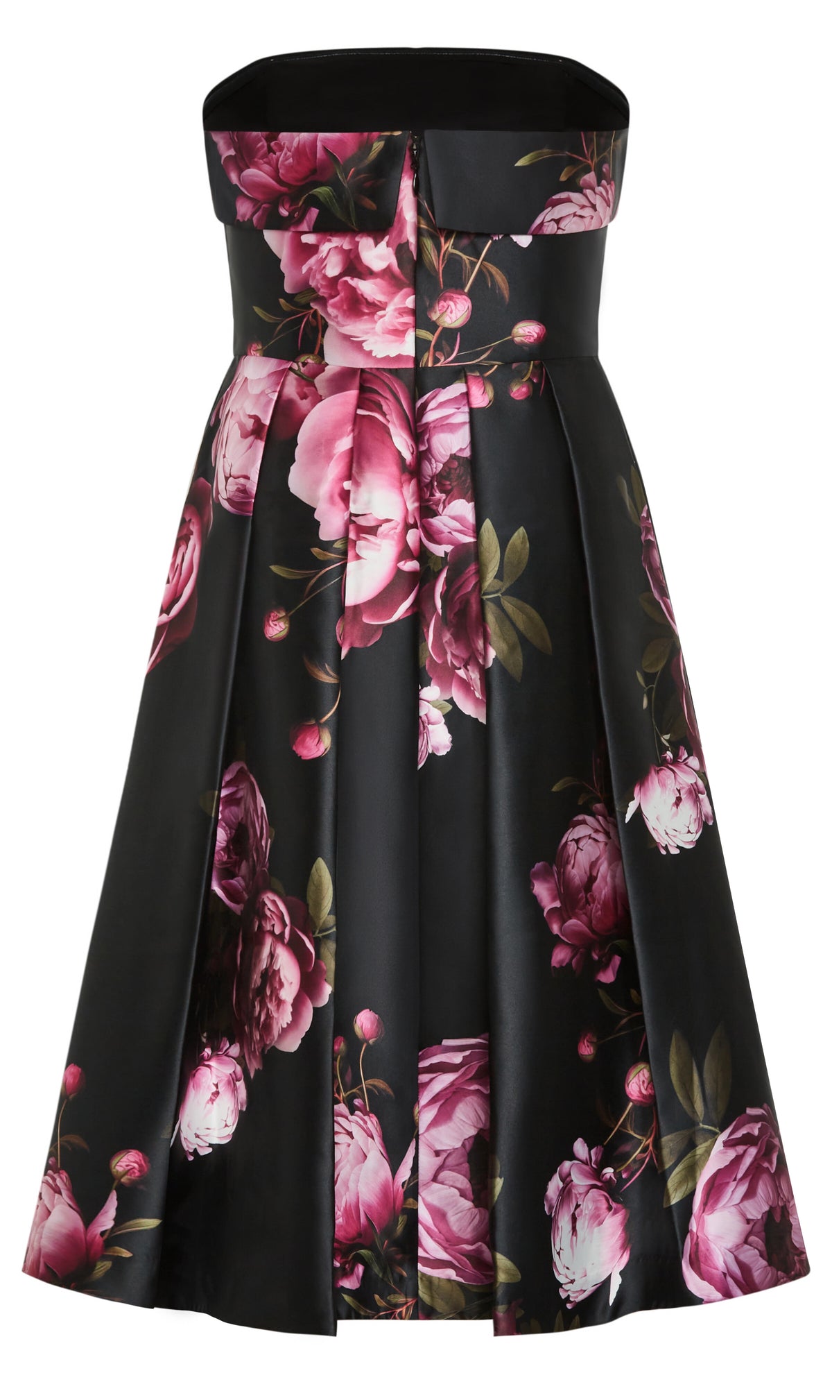 Plus Size Jacquard Satin Strapless Pleated Tea-Length Wedding Guest Dress