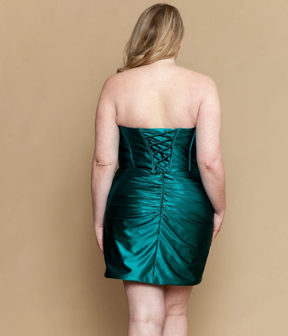 Chic Plus Size Bodycon Strapless Lace-Up Short Satin Homecoming Dress