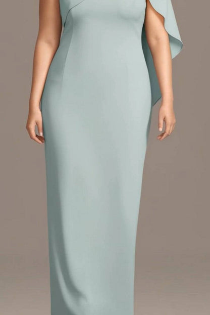 Elegant Sheath Round-Neck Cape-Sleeve V-Back Plus Size Mother of the Bride Dress