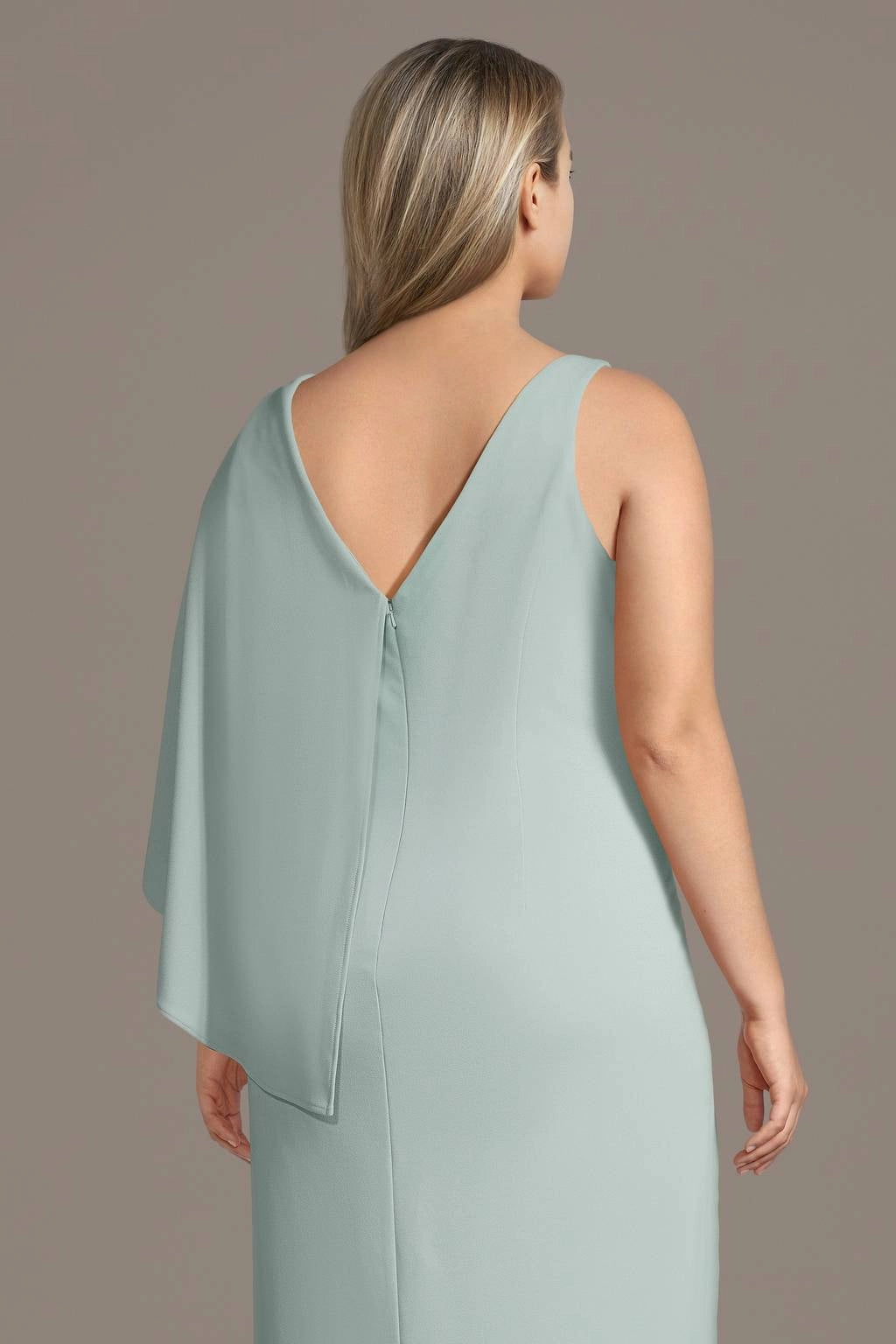 Elegant Sheath Round-Neck Cape-Sleeve V-Back Plus Size Mother of the Bride Dress