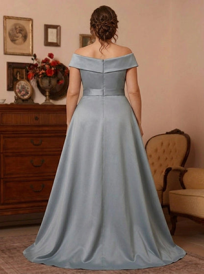 Roselledress satin formal evening dress off shoulder design invisible back zipper back view