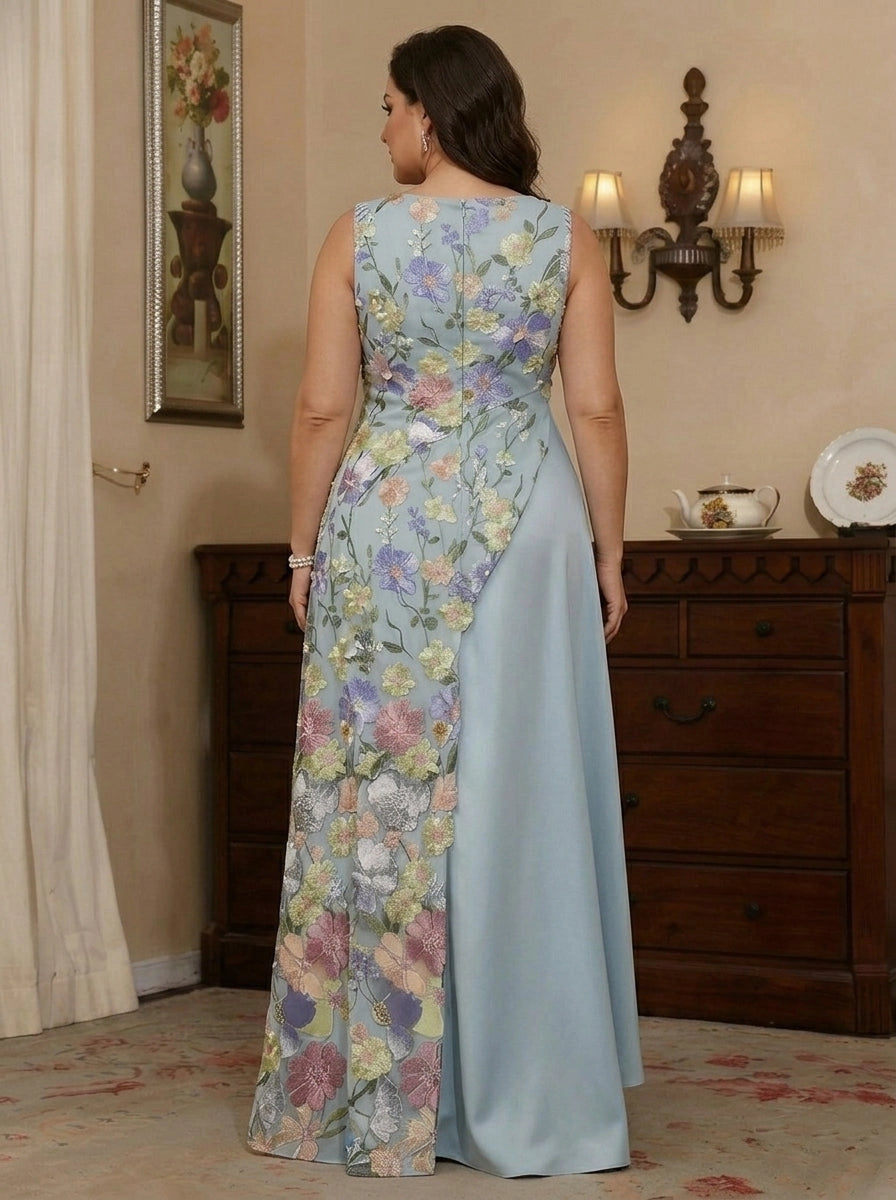 RoselleDress pastel flower embroidery satin formal gown zipper back plus size mother gown back shot