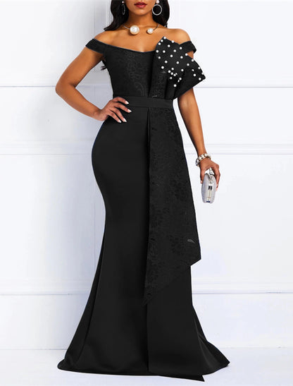 Elegant Mermaid Off‑The‑Shoulder Short‑Sleeve Zip‑Back Floor‑Length Plus Size Mother Of The Bride Dress