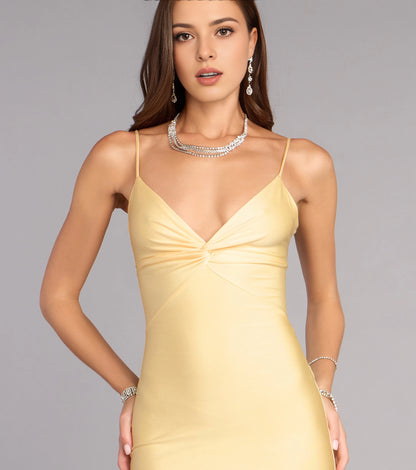 Burgundy Satin Mermaid Twist V-Neck Sleeveless Twist Cutout Back Maxi Prom Dress