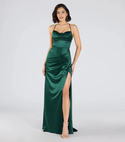Slim Maxi Spaghetti Lace-Up Back Ruched Long Prom Dress