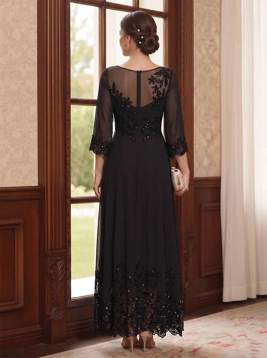 roselledress dark sheer embroidered illusion back formal maxi mother evening dress