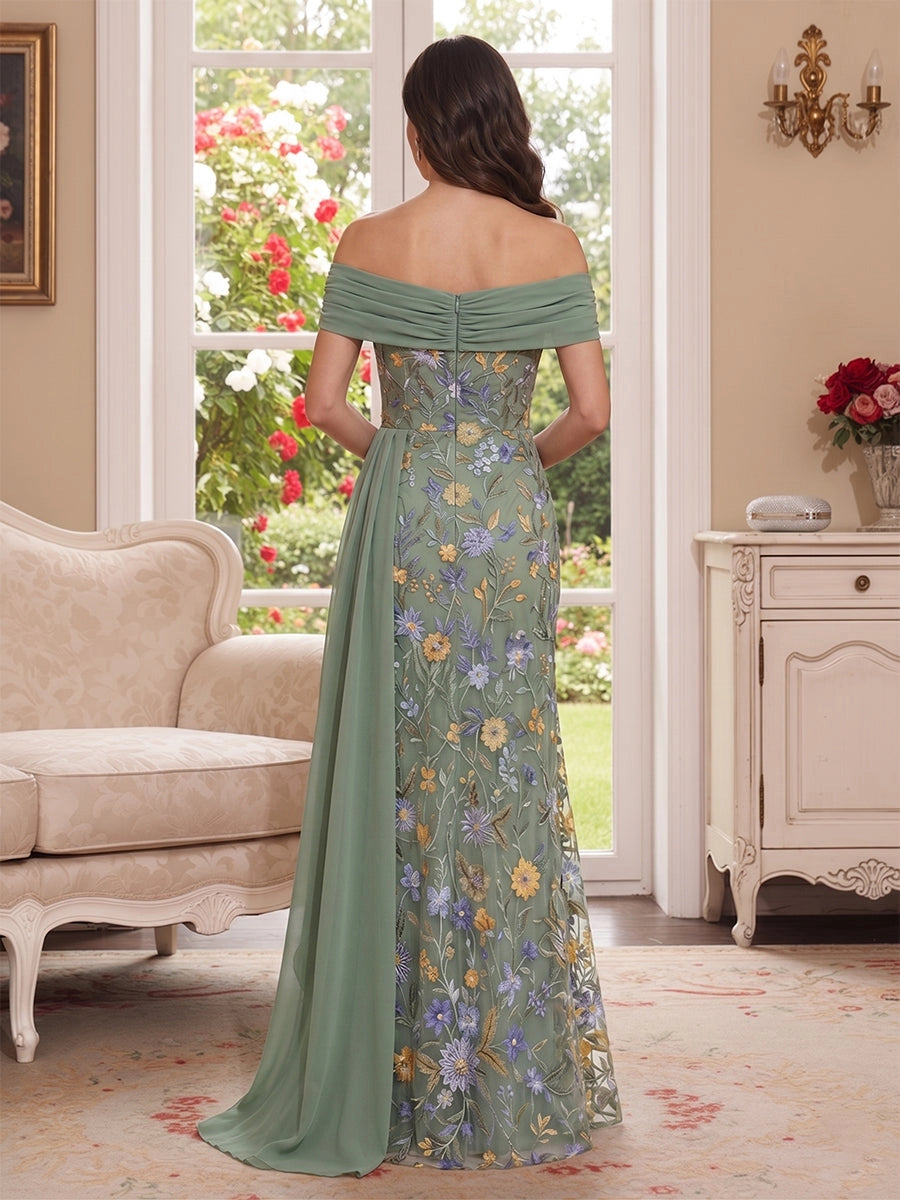 roselledress dusty green off shoulder solid back fitted maxi formal mother evening dress