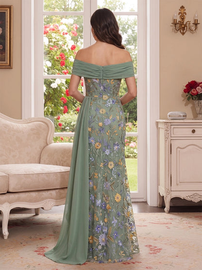 roselledress dusty green off shoulder solid back fitted maxi formal mother evening dress