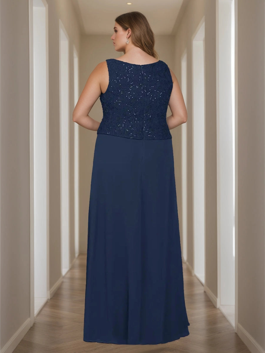 Modest A‑Line Square‑Neck 3/4‑Sleeve Closed‑Back Floor‑Length Plus Size Mother Of The Bride Dress