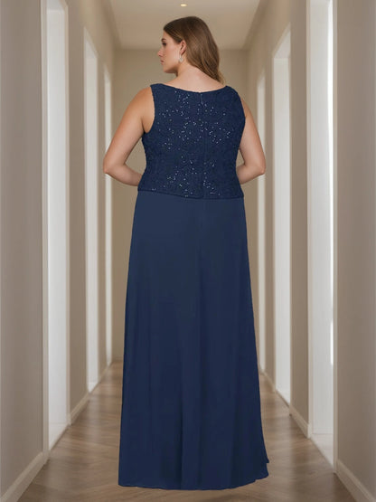 Modest A‑Line Square‑Neck 3/4‑Sleeve Closed‑Back Floor‑Length Plus Size Mother Of The Bride Dress