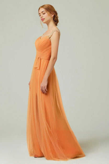 Plus Size Romantic A-Line Sweetheart Sleeveless Illusion Back Long Beaded Bridesmaid Dress