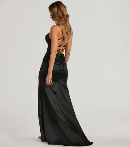 Slim Maxi Spaghetti Lace-Up Back Ruched Long Prom Dress