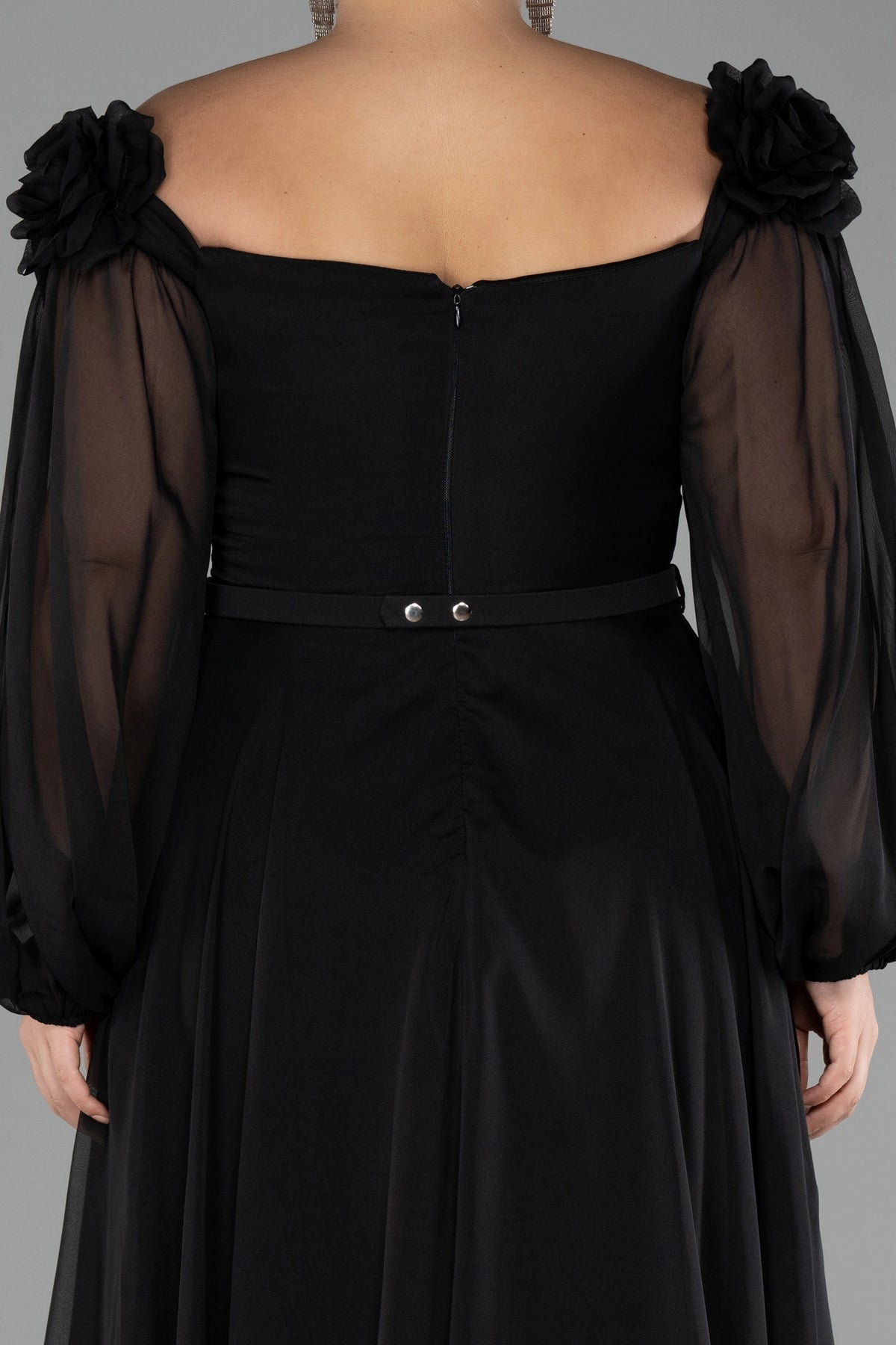Elegant A-Line Square-Neck Sheer-Sleeve Zipper-Back Floor-Length Plus Size Wedding Guest Dress