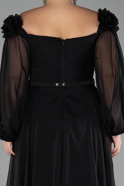 Elegant A-Line Square-Neck Sheer-Sleeve Zipper-Back Floor-Length Plus Size Wedding Guest Dress