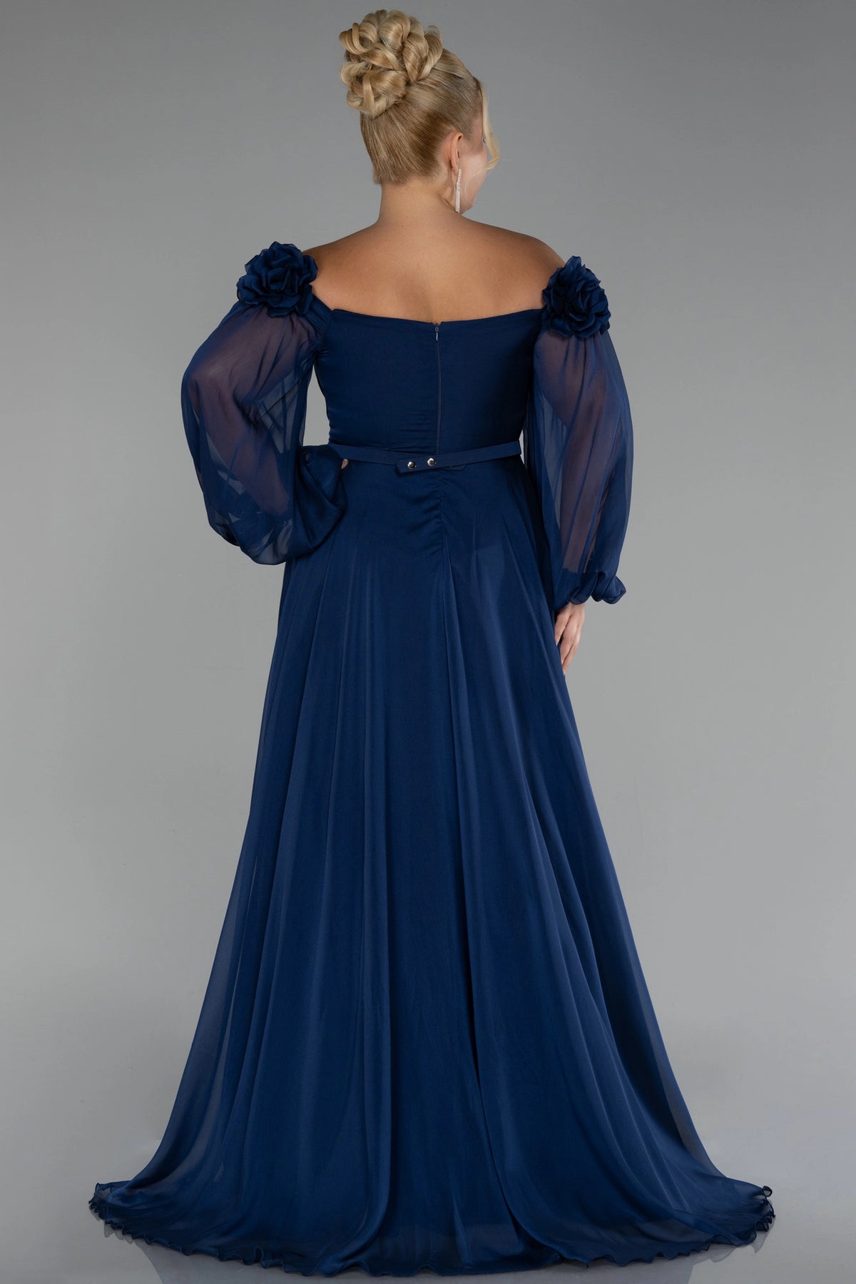 Elegant A-Line Square-Neck Sheer-Sleeve Zipper-Back Floor-Length Plus Size Wedding Guest Dress