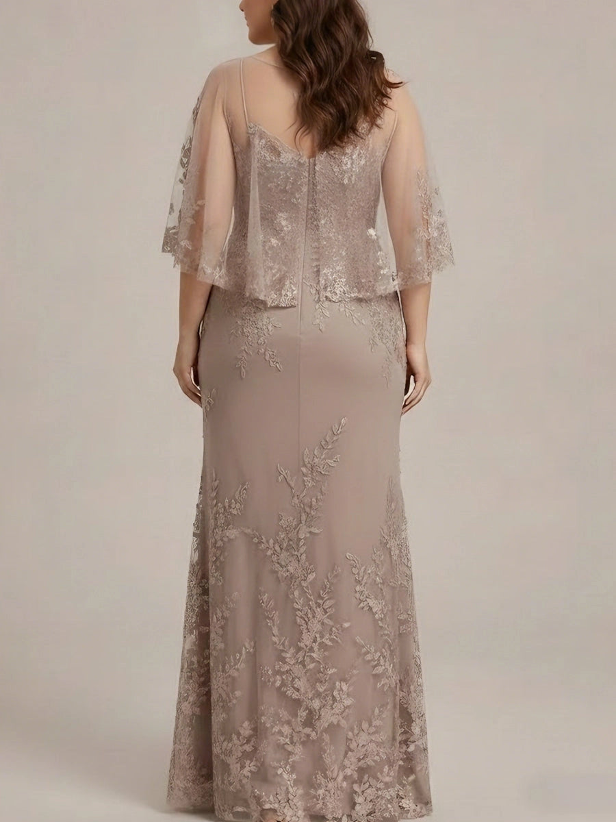 RoselleDress dusty beige floral lace mermaid formal gown zipper back plus size mother gown back shot