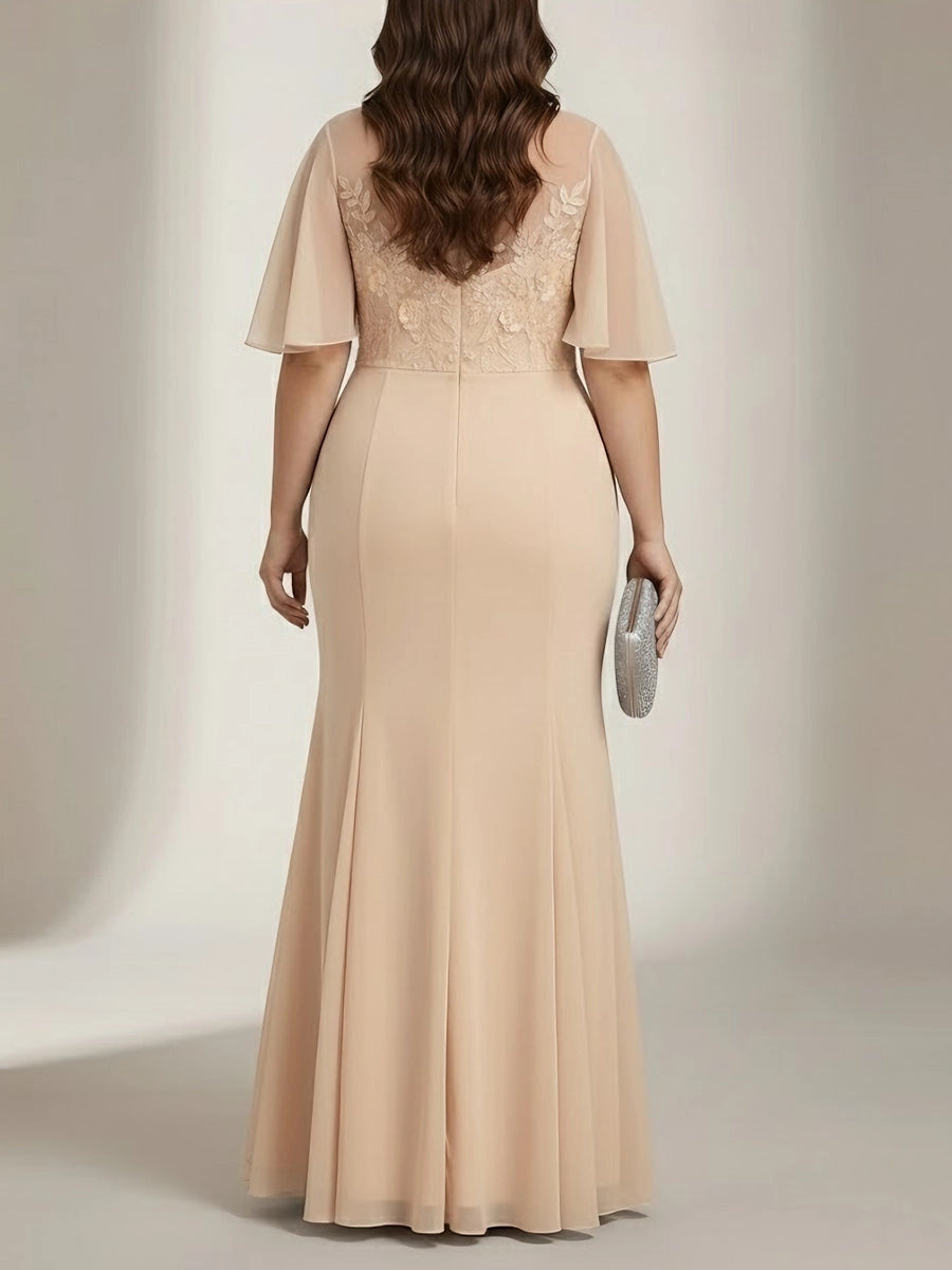 roselledress full lace illusion zipper back champagne plus size wedding mother maxi dress