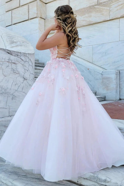 Romantic A‑Line Scoop‑Neck Sleeveless Lace‑Up‑Back Floor‑Length Prom Dress