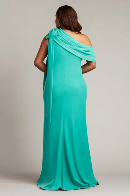 Plus Size Elegant Mermaid Asymmetric Neck Draped  Back Floor Length Wedding Guest Dress