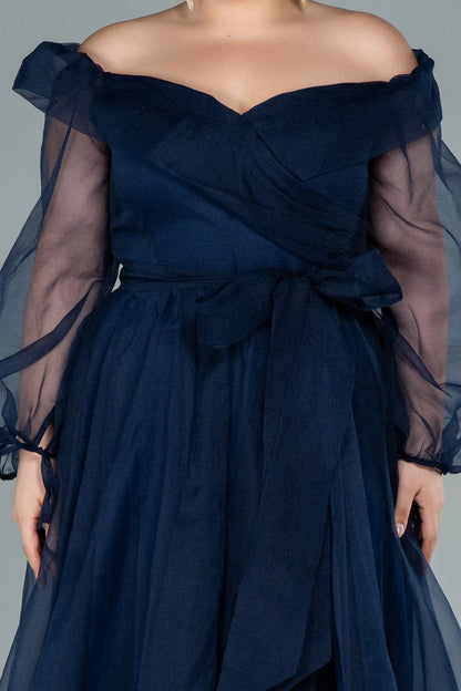 Glamorous Plus Size A-Line Off Shoulder Puff Sleeve Zipper Back Evening Dress