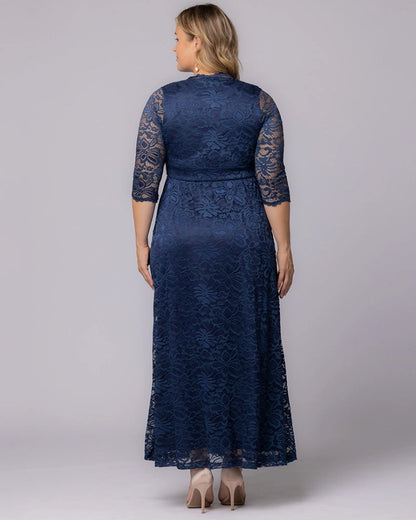A-Line V-Neck Three-Quarter Sleeve Zip-Back Mother of the Bride Dress