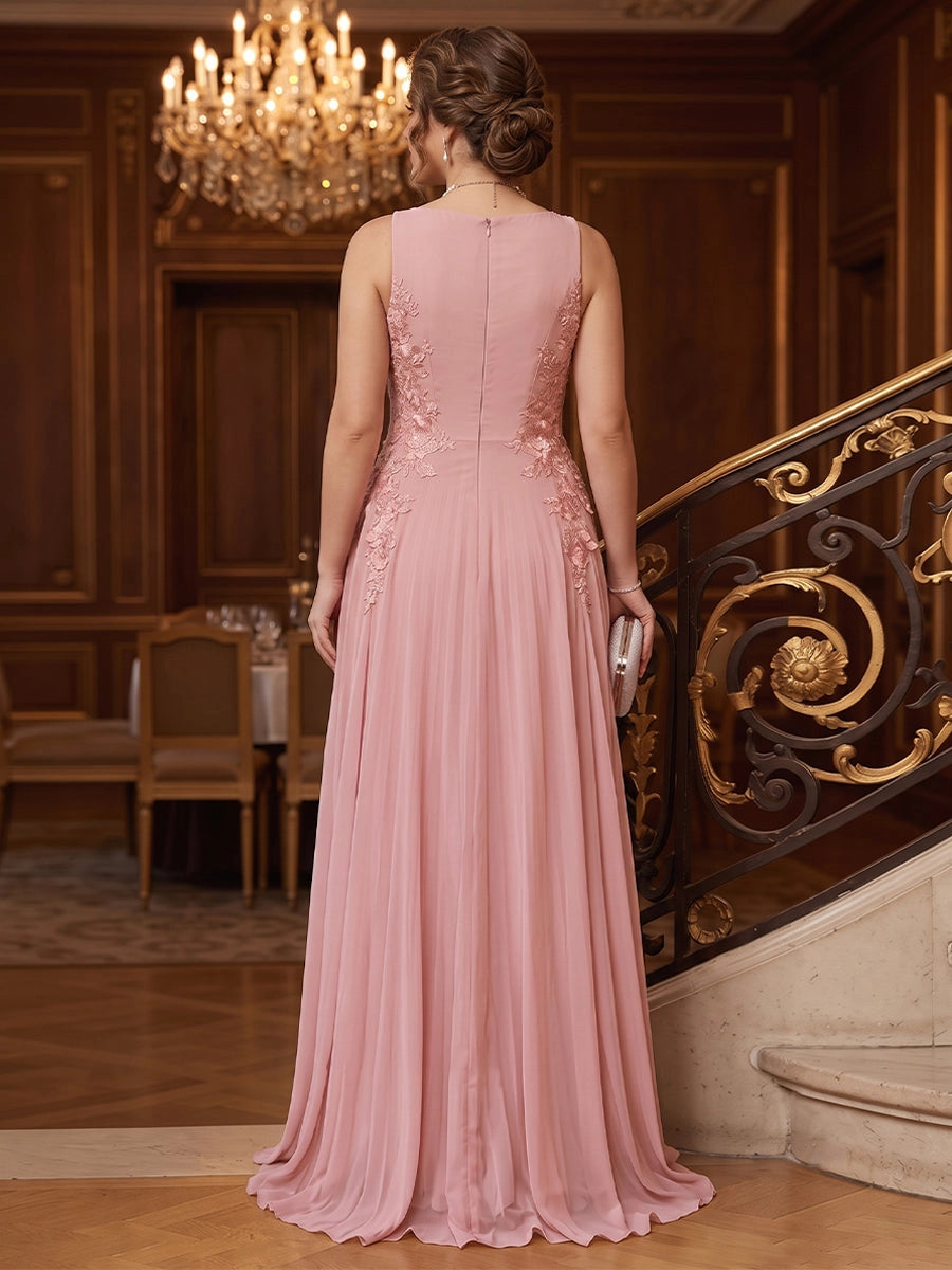 Roselledress back view dusty pink formal evening dress,closed plain back lace applique plus size floor‑length gown