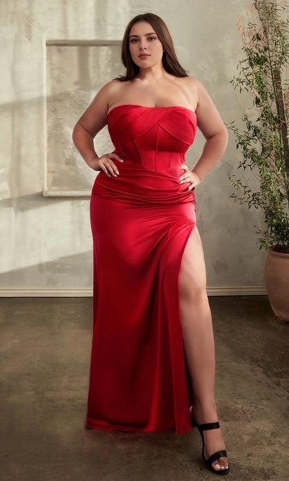 Rose gold Plus Size Mermaid Strapless Sleeveless Lace‑Up Back Long Prom Dress