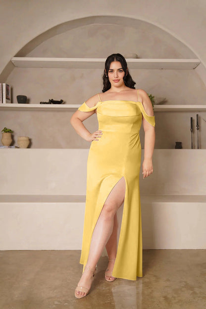 Elegant Mermaid Straight Neck Off Shoulder Zipper Back Long Plus Size Wedding Guest Dress