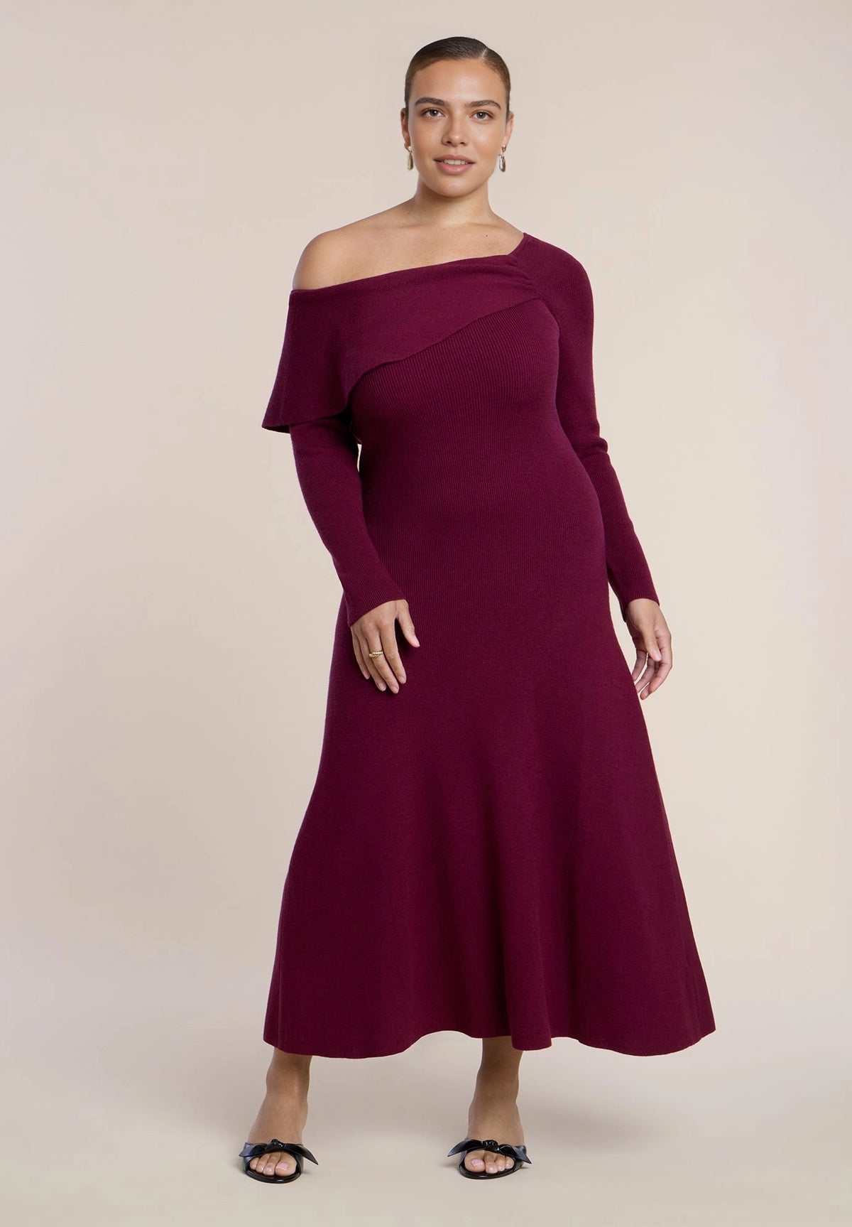 Roselledress Elegant Mermaid Off‑The‑Shoulder Long‑Sleeve Maxi Plus Size Wedding Guest Dress