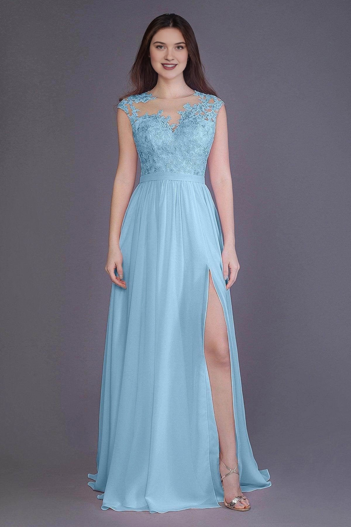 Plus Size Romantic Lace Chiffon A-Line Illusion-Neck Sleeveless Illusion-Back Floor-Length Bridesmaid Dress