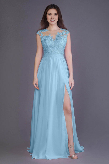 Plus Size Romantic Lace Chiffon A-Line Illusion-Neck Sleeveless Illusion-Back Floor-Length Bridesmaid Dress