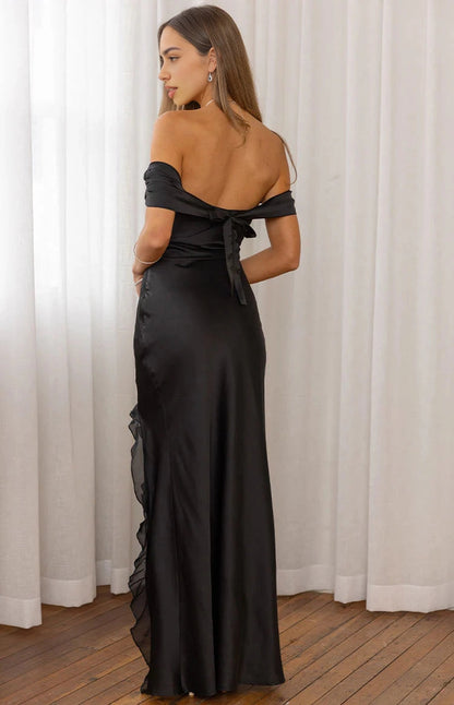 Black Mermaid Off Shoulder Tube Tie Back Long Prom Dress