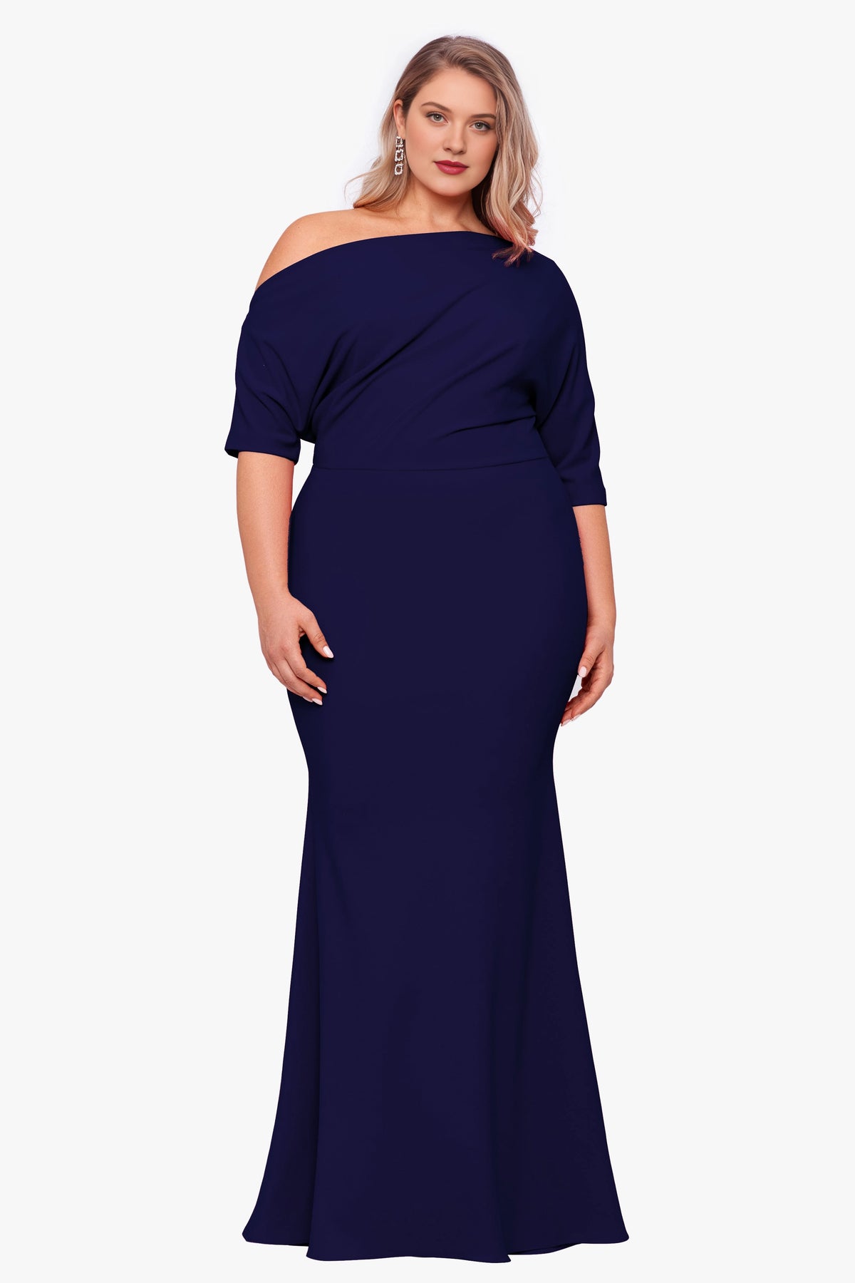 Plus Size Elegant Mermaid Asymmetric Neck Half Sleeve Zipper Back Mother of the Bride Dress