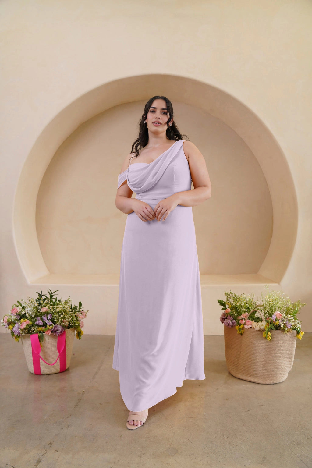 Elegant A-Line Draped One Shoulder Zipper Back Floor Length Bridesmaid Dress