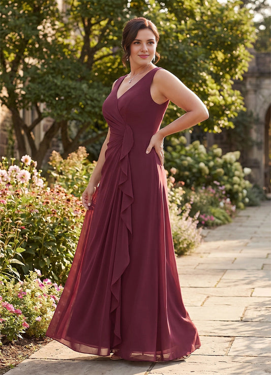 roselledress burgundy plus size mother of bride maxi dress sleeveless v neck ruched chiffon formal gown