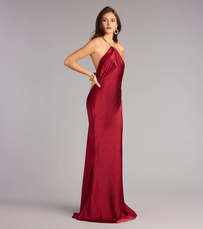 Roselledress Luxury Slim Mermaid Halter Keyhole Cowl Back Floor Plus Size Prom Dress