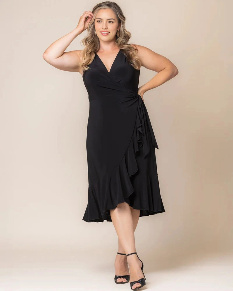 Elegant Sheath V-Neck Sleeveless Closed Back Ruffle Plus Size Wedding Guest Dress