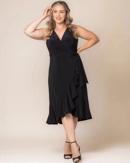 Elegant Sheath V-Neck Sleeveless Closed Back Ruffle Plus Size Wedding Guest Dress