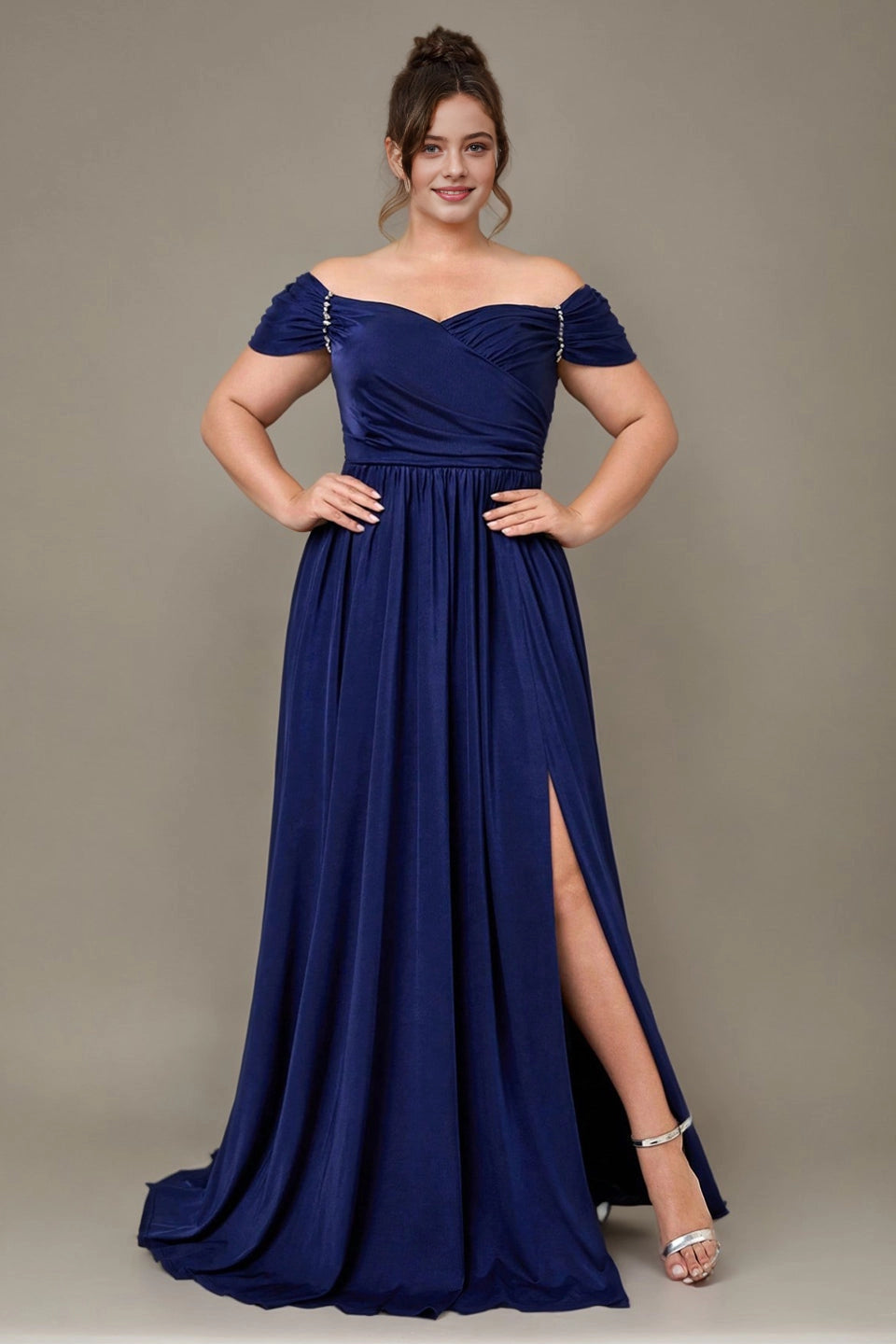 Flowy A-Line Sweetheart Off-Shoulder Square-Back Floor-Length Plus Size Mother Of Bride Dress