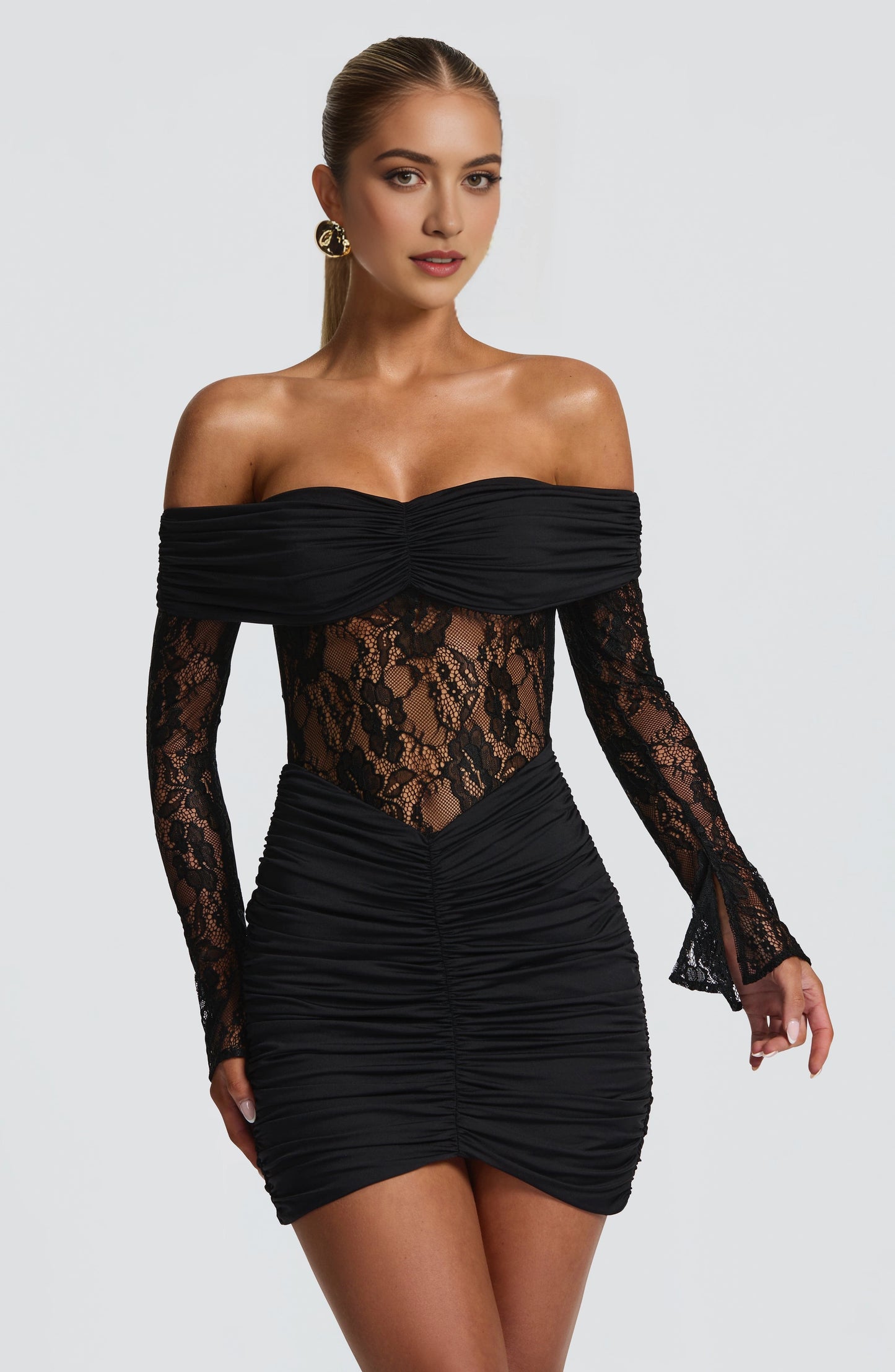 Red Bodycon Off Shoulder Long Sleeve Open Back Mini Homecoming Dress