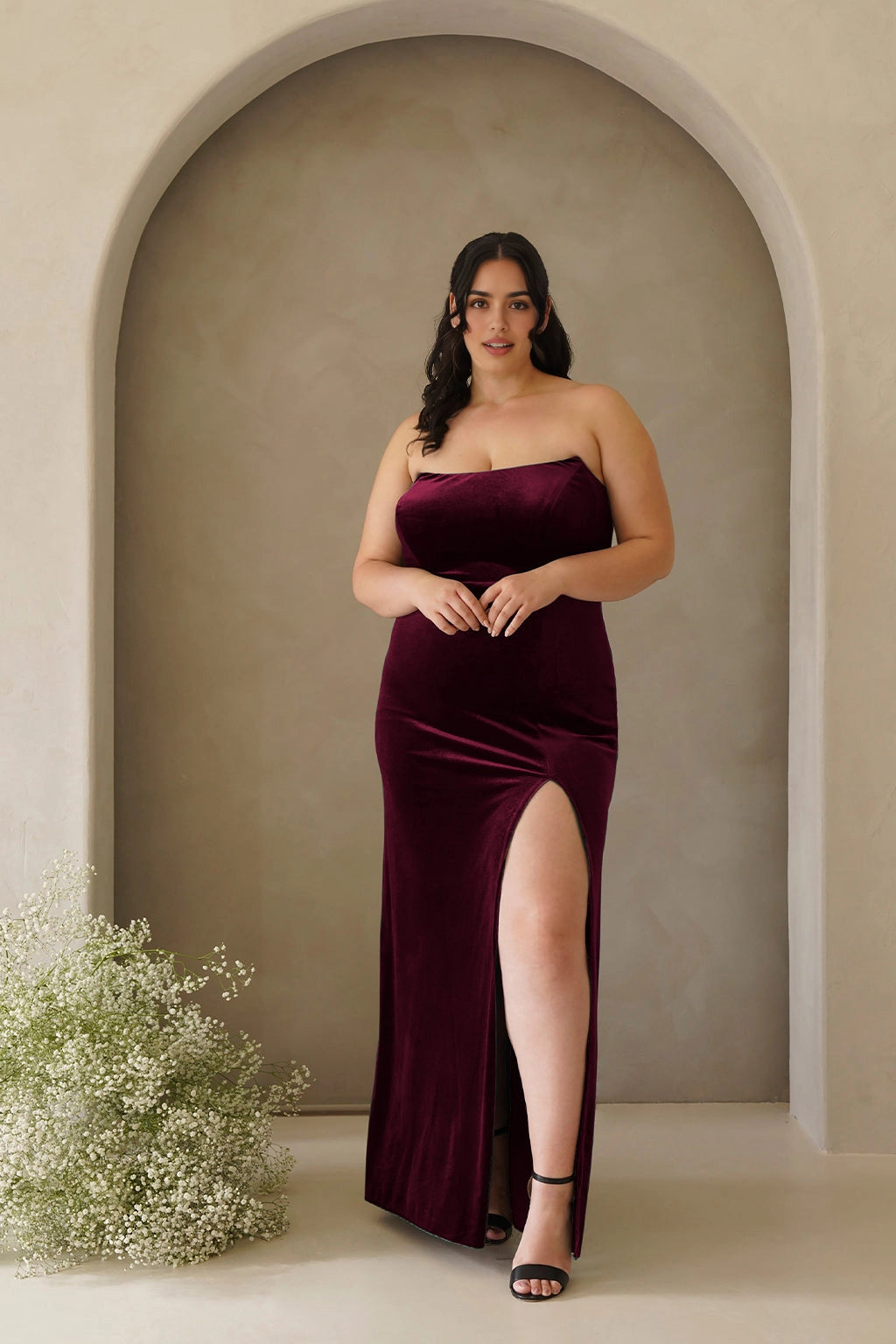 Elegant Plus Size Sheath Strapless Sleeveless Zipper Back Floor Length Evening Dress