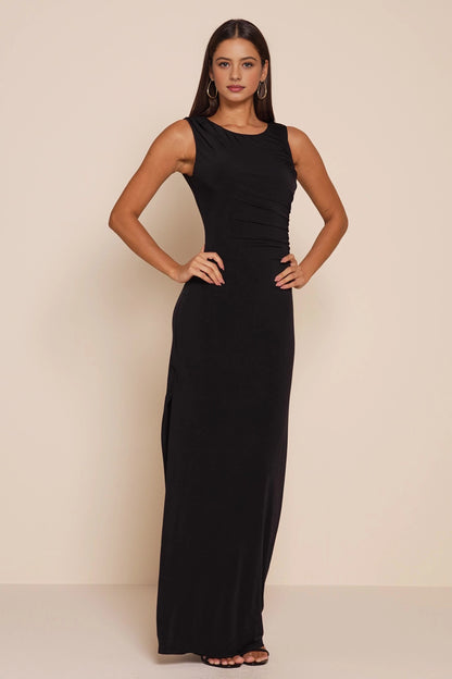 Green Sheath Crew Sleeveless Plain Back Long Prom Dress