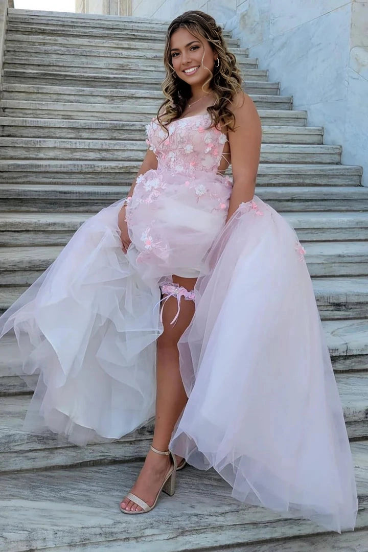 Romantic A‑Line Scoop‑Neck Sleeveless Lace‑Up‑Back Floor‑Length Prom Dress
