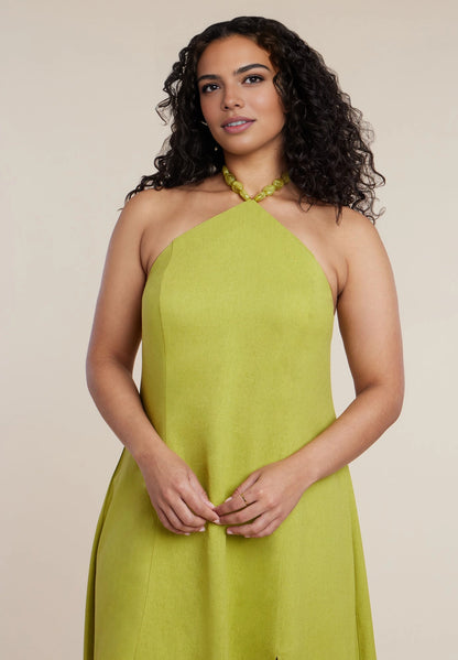Roselledress Halter Neck Tie‑Back Slit Midi Plus Size Wedding Guest Dress