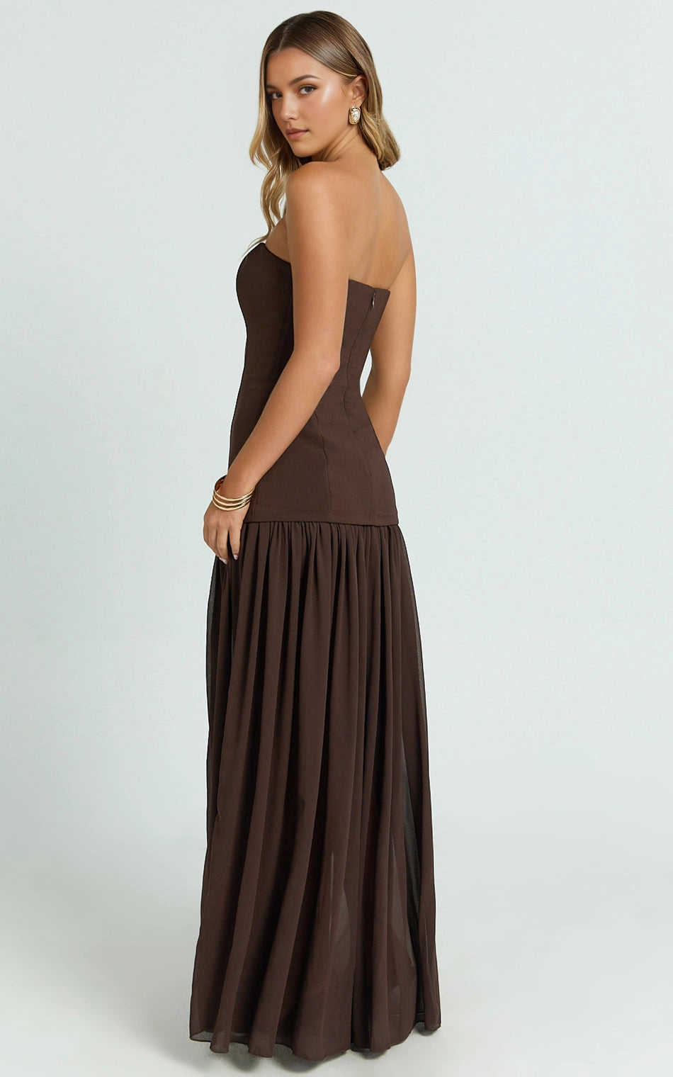 Strapless Chiffon Split Skirt Bodycon Plus Size Wedding Guest Dress