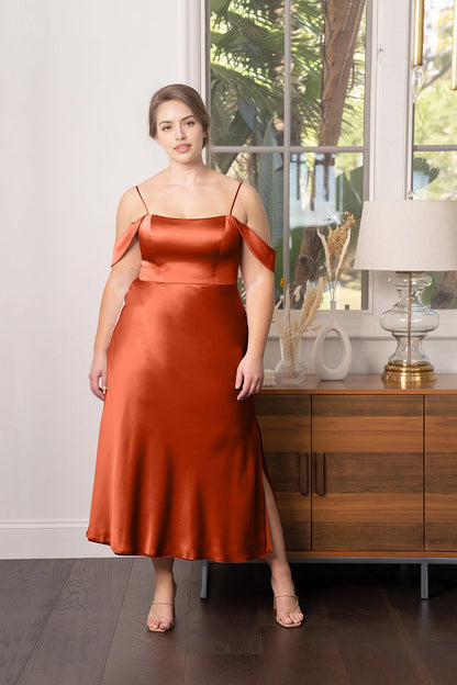Elegant A-Line Straight Neck Off Shoulder Zipper Back Plus Size Bridesmaid Dress