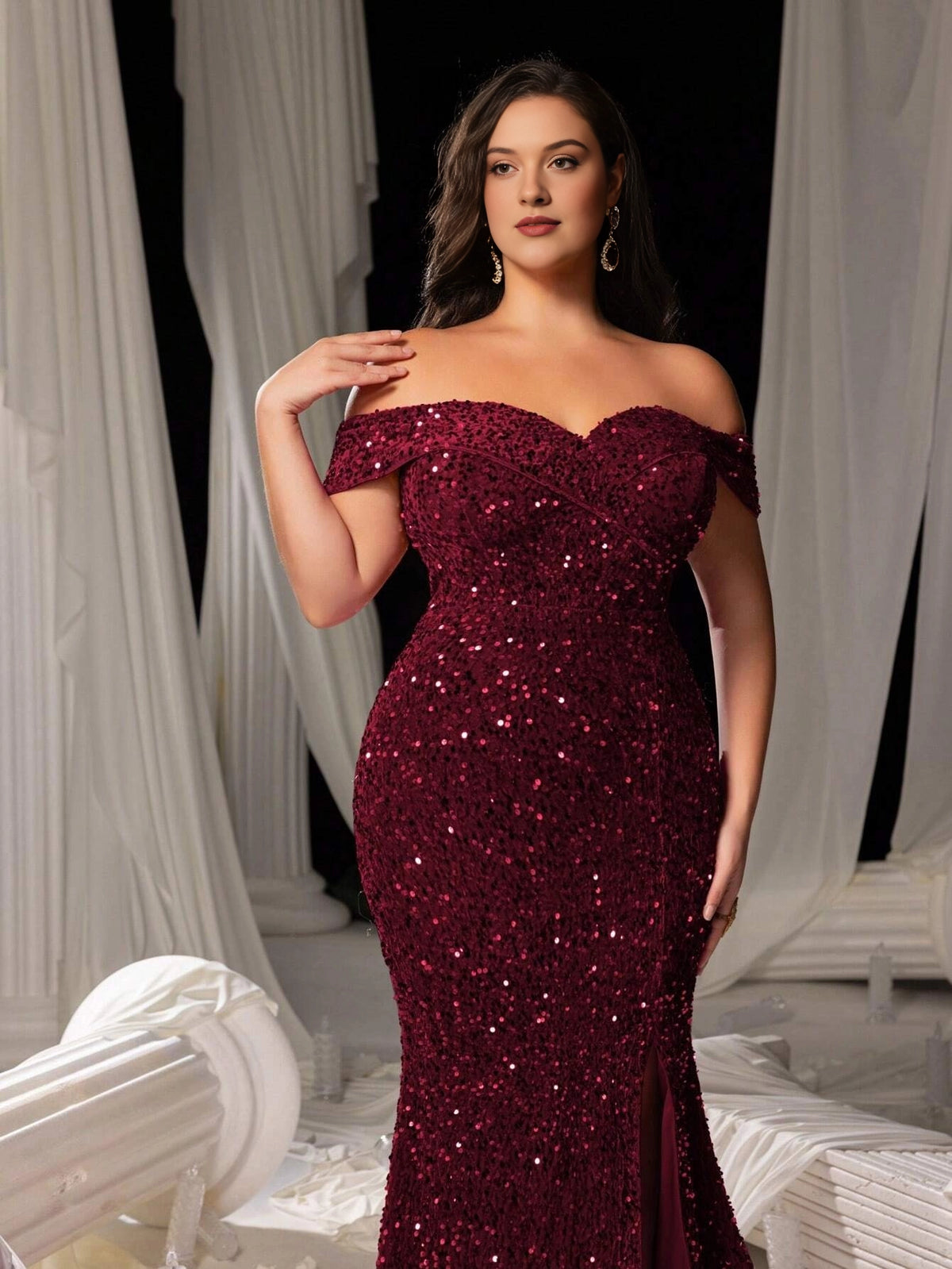 Glamorous Mermaid Sweetheart Off Shoulder Short Sleeve Zipper Back Sequin Prom Dress