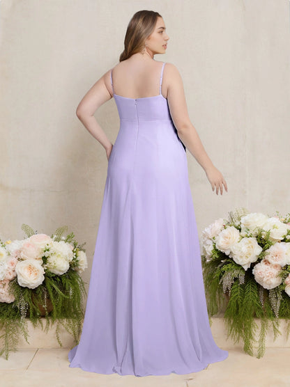Back view RoselleDress light purple curvy chiffon dress thin adjustable strap simple open back floor-length wedding maxi dress