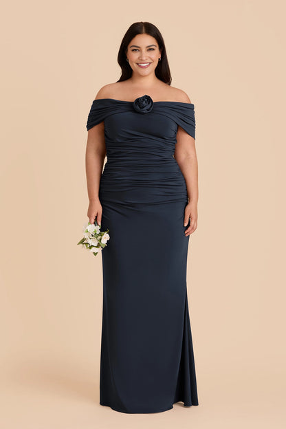 Elegant Off‑the‑Shoulder Ruched Mermaid Twist‑Back Maxi Plus Size Bridesmaid Dress